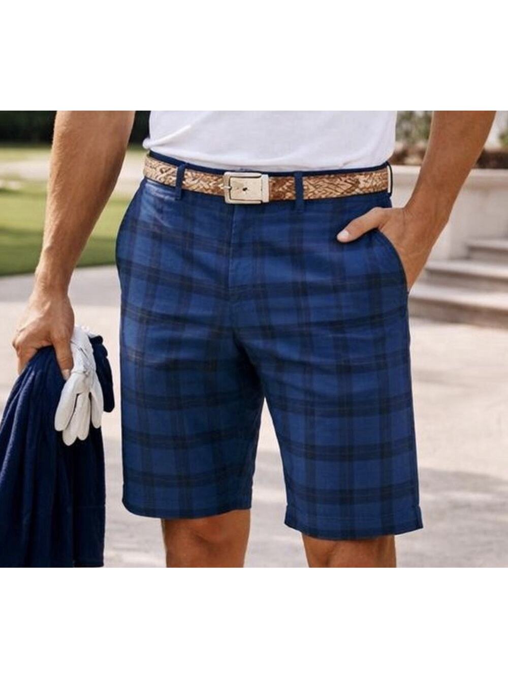 Callaway Shorts Mens Size 38 Blue Plaid Flat Front Golf Performance Preppy Dad